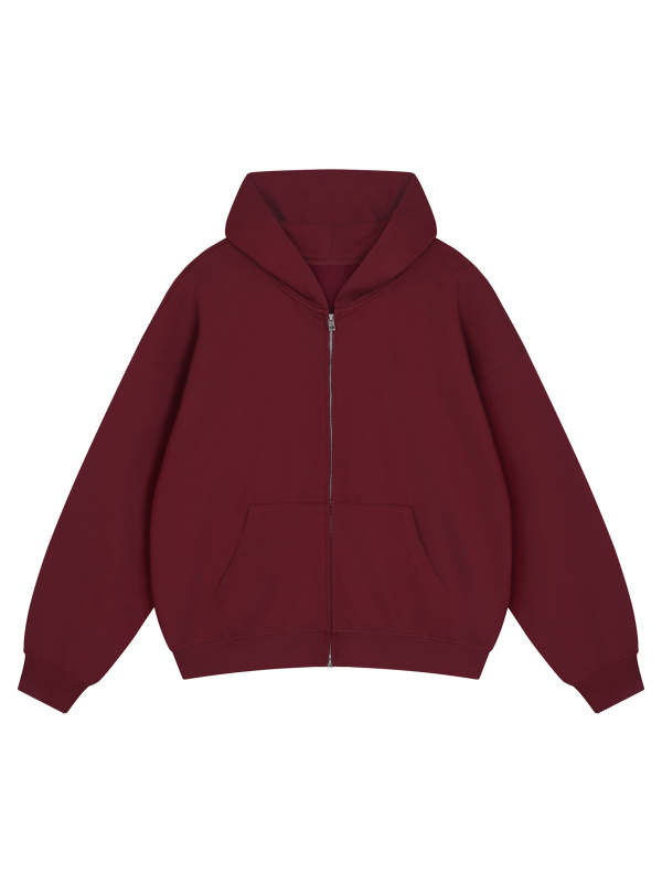 Unisex Loose Solid Full Zip Hoodie
