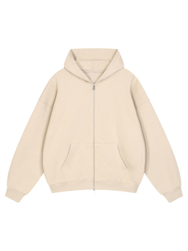 Unisex Loose Solid Full Zip Hoodie