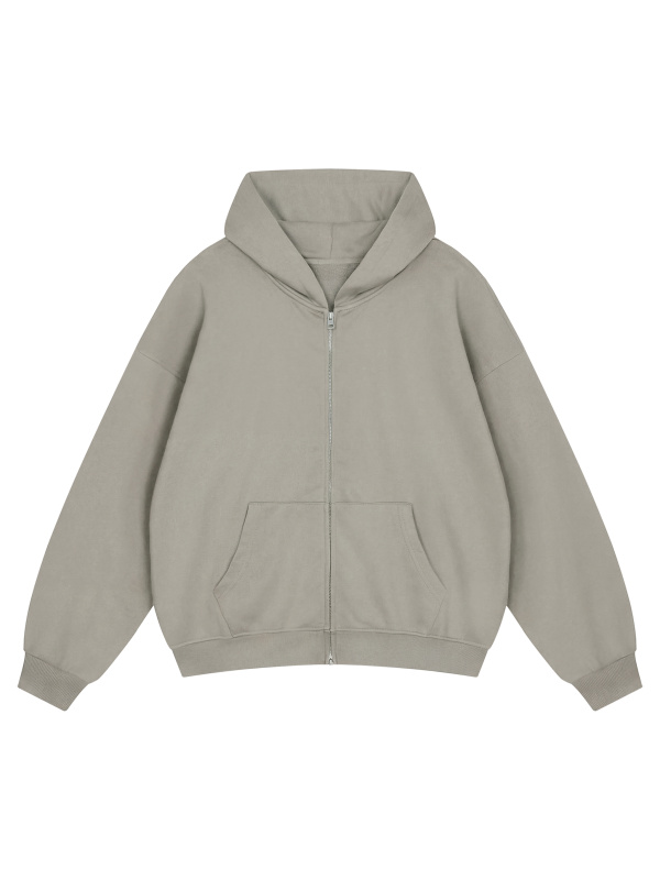 Unisex Loose Solid Full Zip Hoodie
