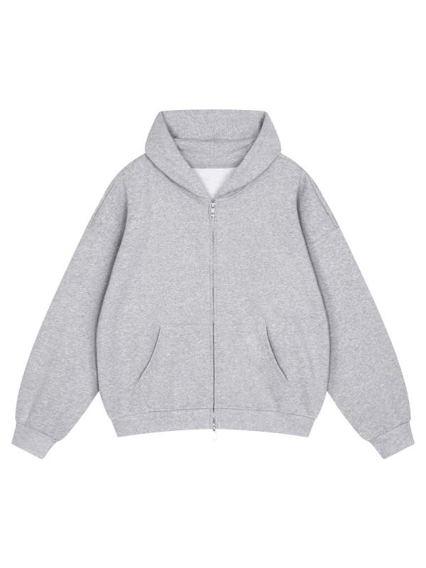 Unisex Loose Solid Full Zip Hoodie