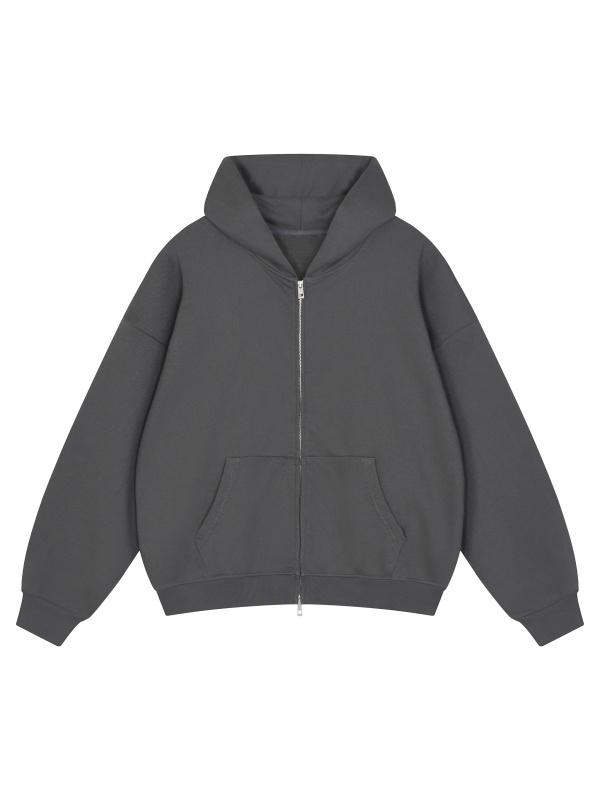 Unisex Loose Solid Full Zip Hoodie