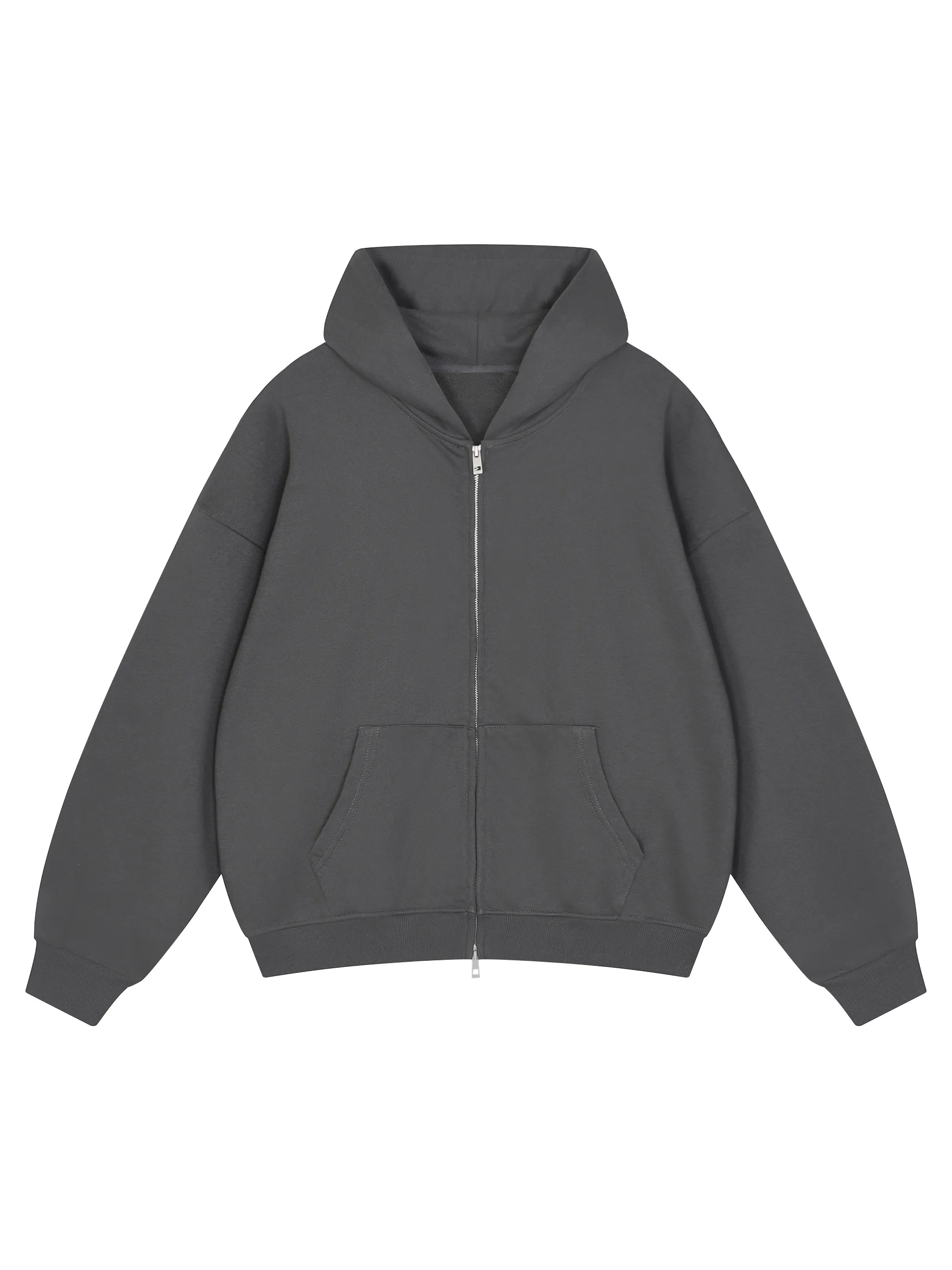 Unisex Loose Solid Full Zip Hoodie