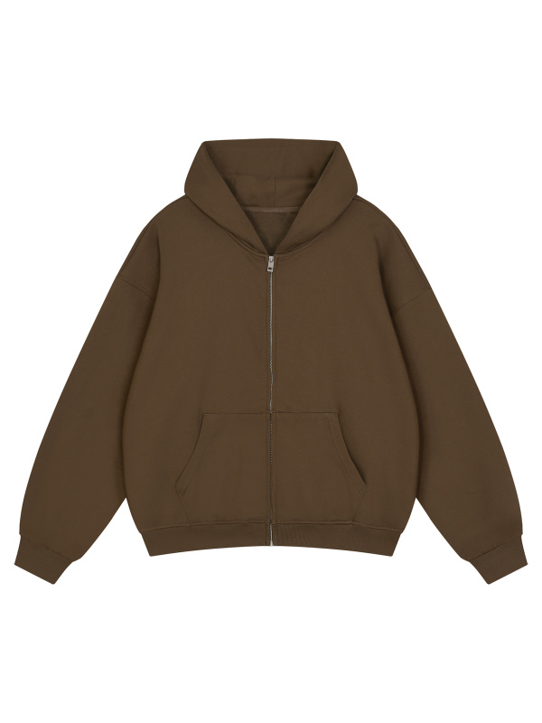 Unisex Loose Solid Full Zip Hoodie