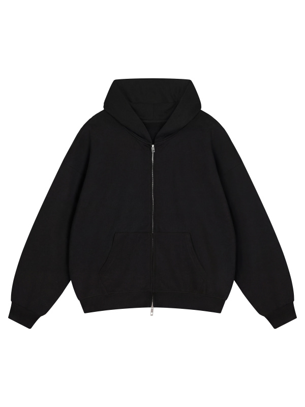 Unisex Loose Solid Full Zip Hoodie