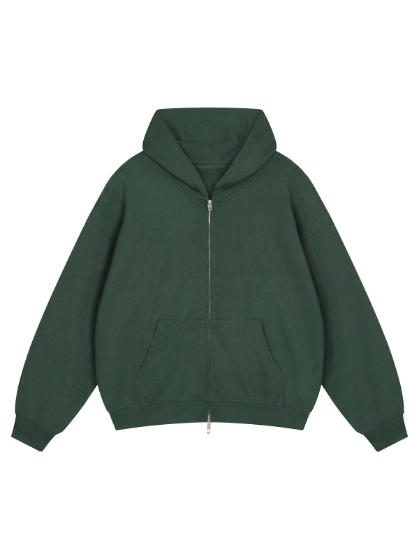 Unisex Loose Solid Full Zip Hoodie