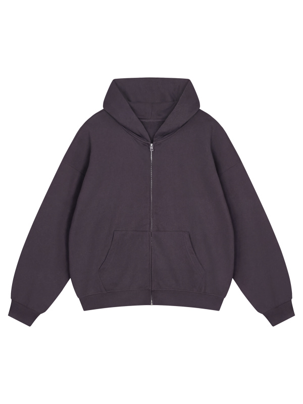Unisex Loose Solid Full Zip Hoodie