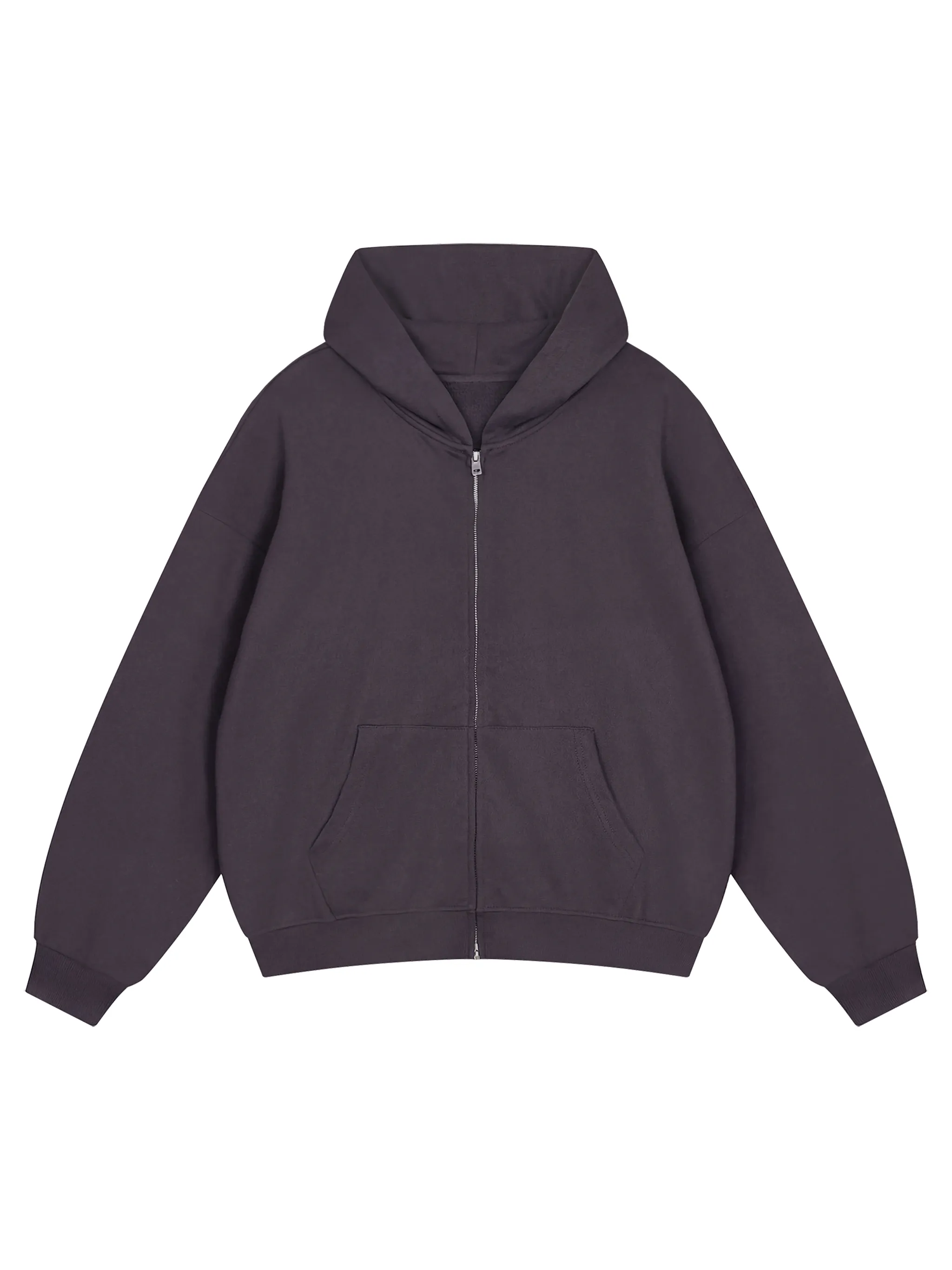 Unisex Loose Solid Full Zip Hoodie