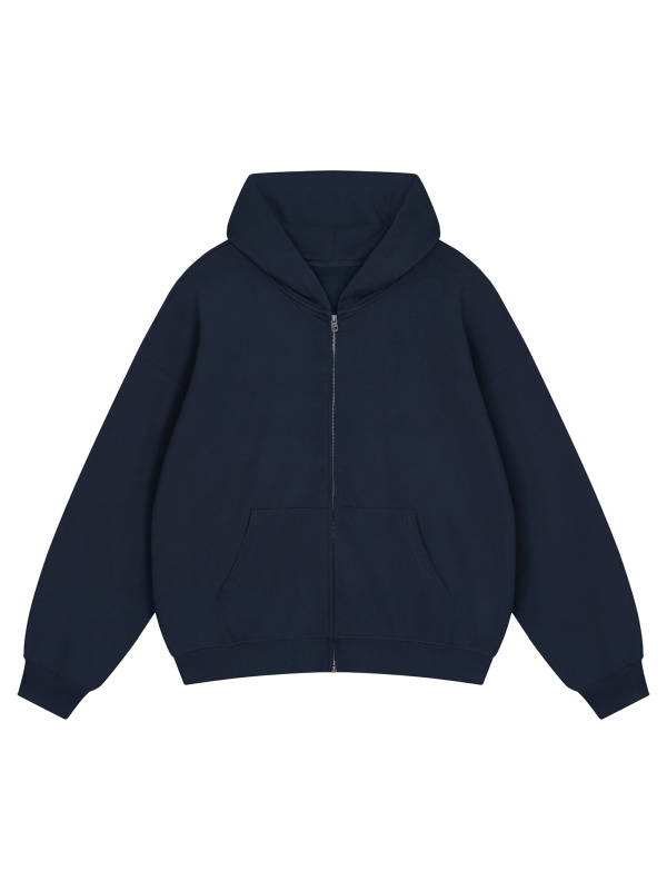 Unisex Loose Solid Full Zip Hoodie