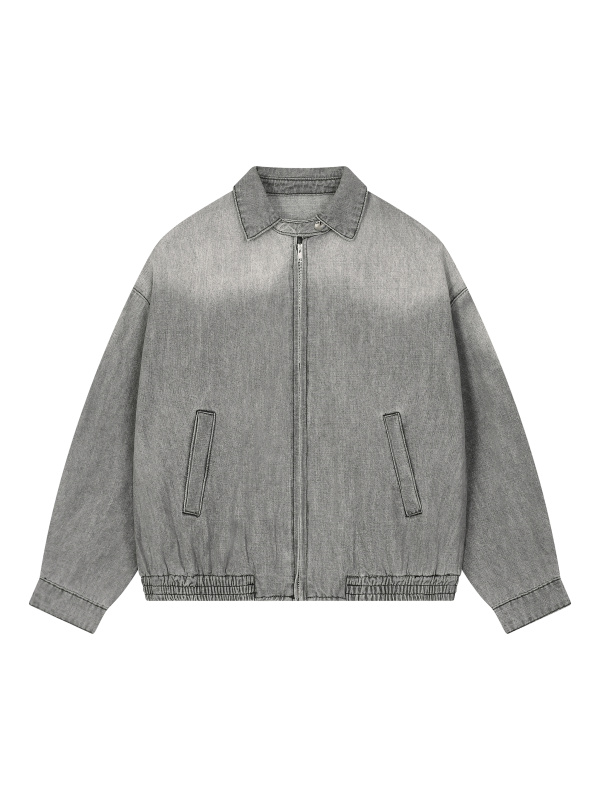 Unisex Vintage Wash Full-Zip Denim Jacket
