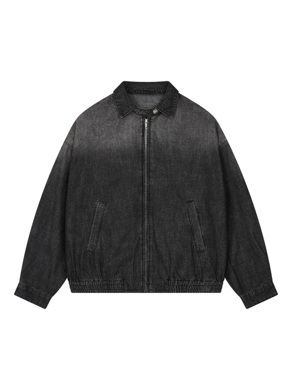 Unisex Vintage Wash Full-Zip Denim Jacket