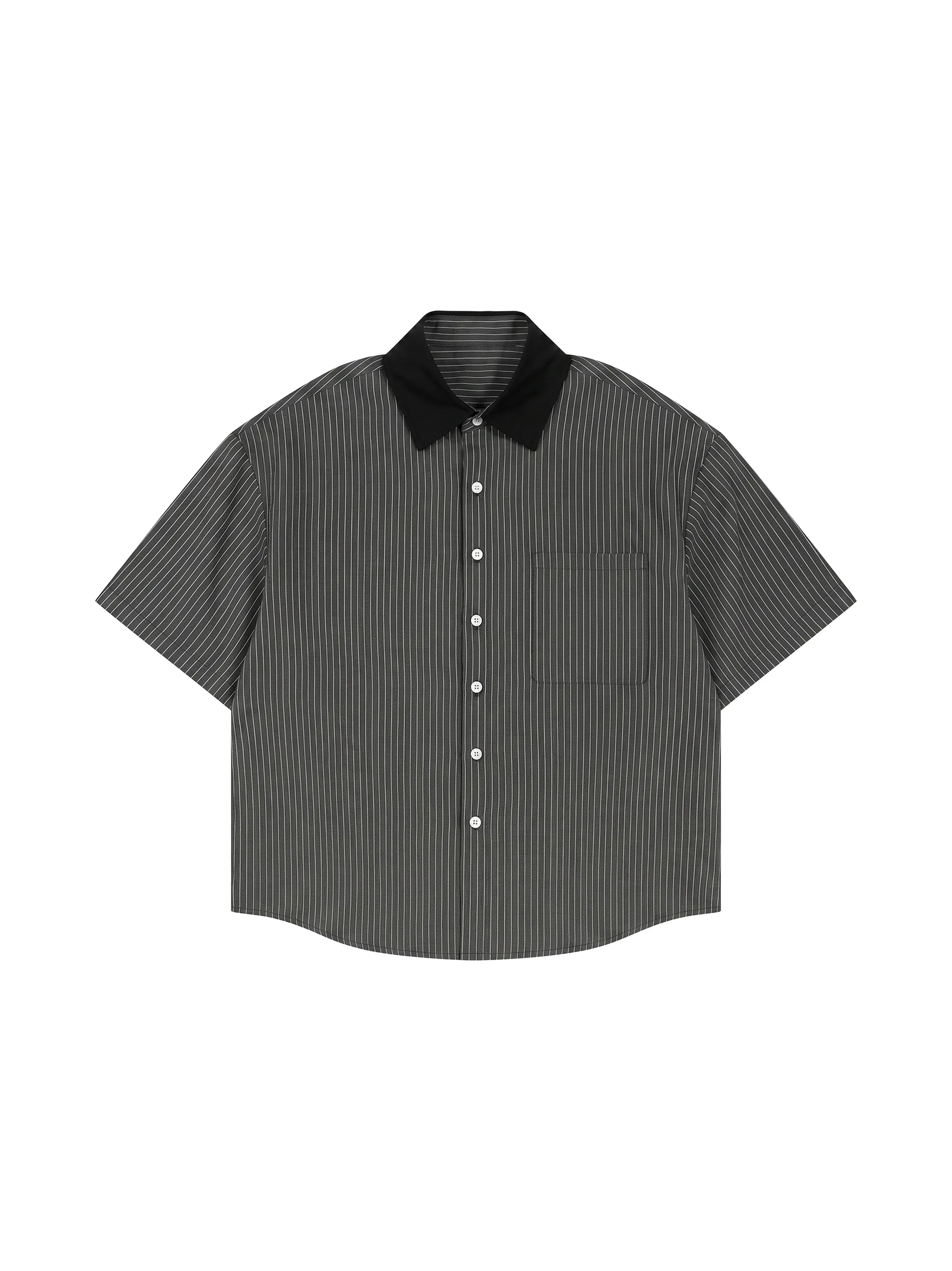 Unisex Striped Boxy Contrast Collar Shirt