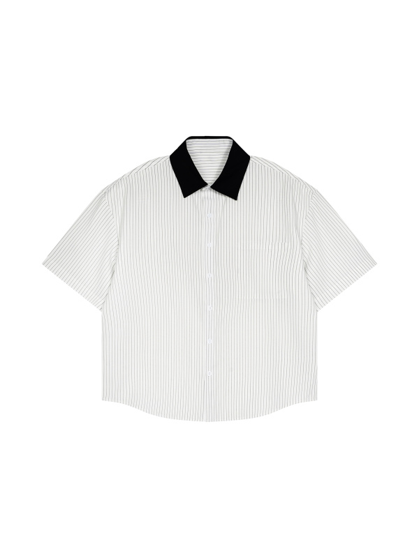 Unisex Striped Boxy Contrast Collar Shirt