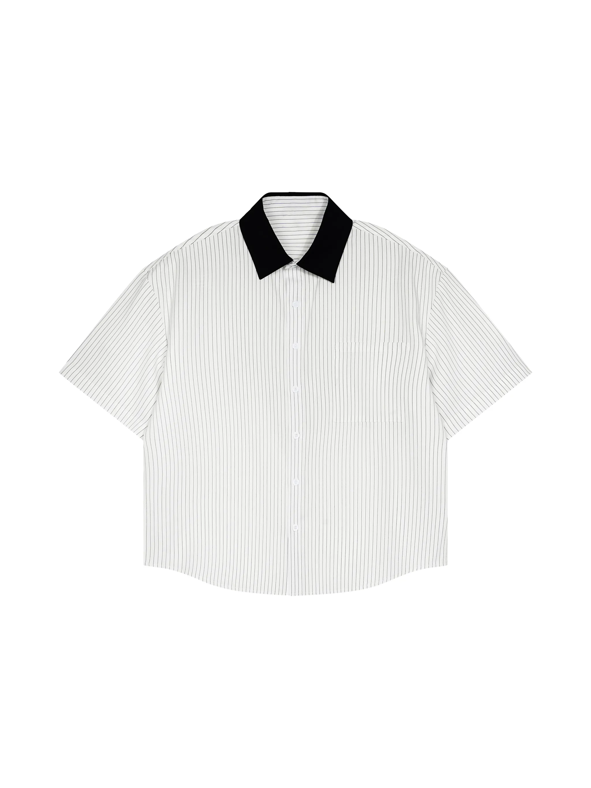 Unisex Striped Boxy Contrast Collar Shirt