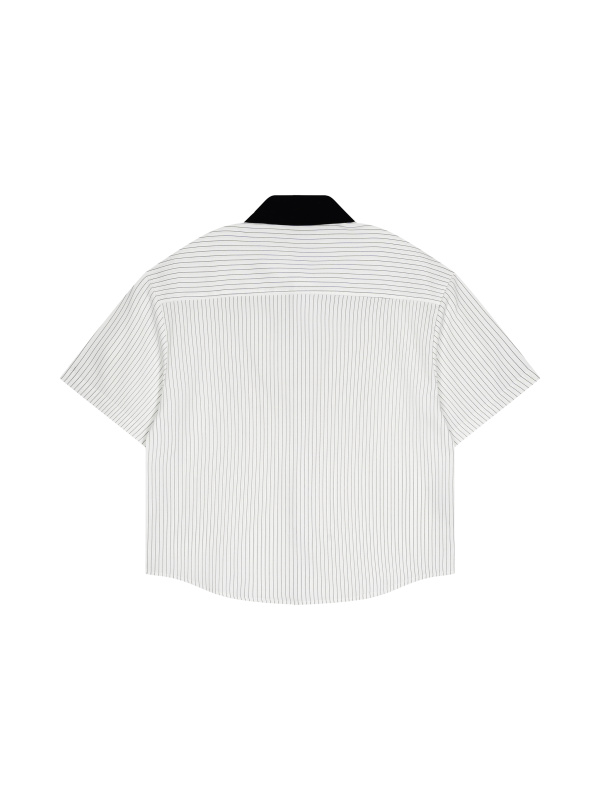 Unisex Striped Boxy Contrast Collar Shirt