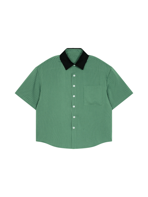 Unisex Striped Boxy Contrast Collar Shirt