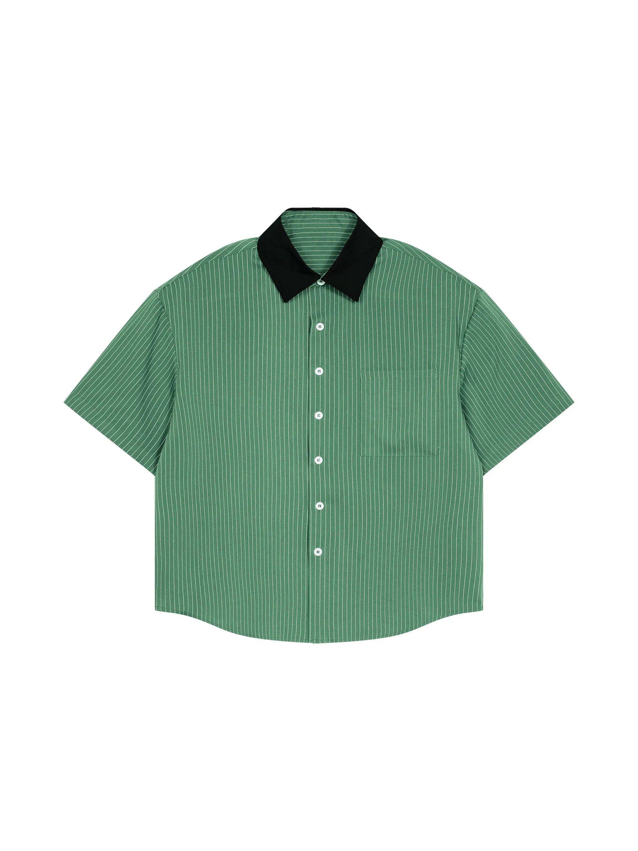 Unisex Striped Boxy Contrast Collar Shirt