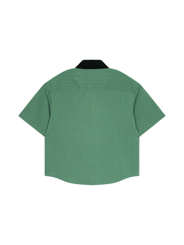Unisex Striped Boxy Contrast Collar Shirt