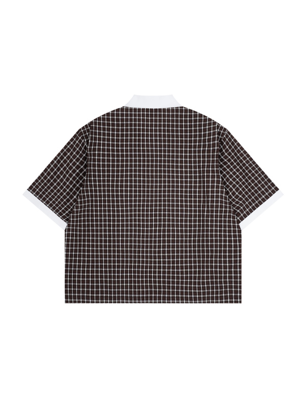 Unisex Boxy Plaid Color Block Polo Shirt