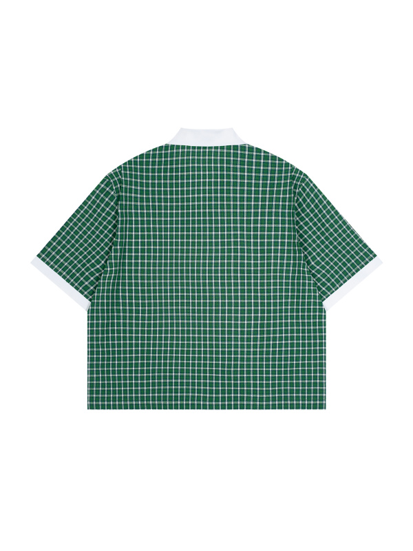 Unisex Boxy Plaid Color Block Polo Shirt