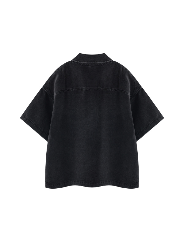 Unisex Vintage Wash Boxy Quarter-Zip Denim Shirt