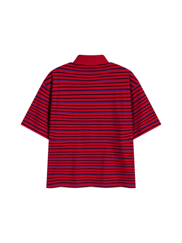 Unisex Striped Boxy Collared Polo Shirt