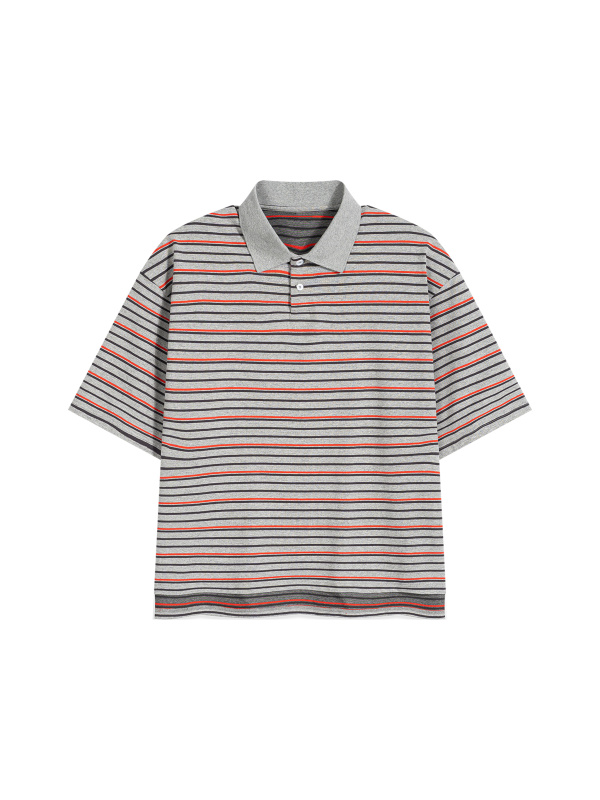 Unisex Striped Boxy Collared Polo Shirt