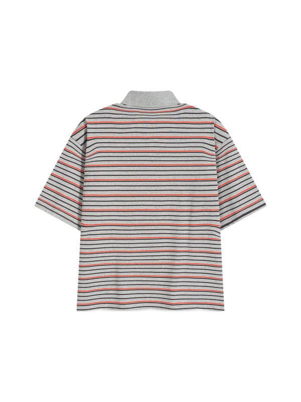 Unisex Striped Boxy Collared Polo Shirt