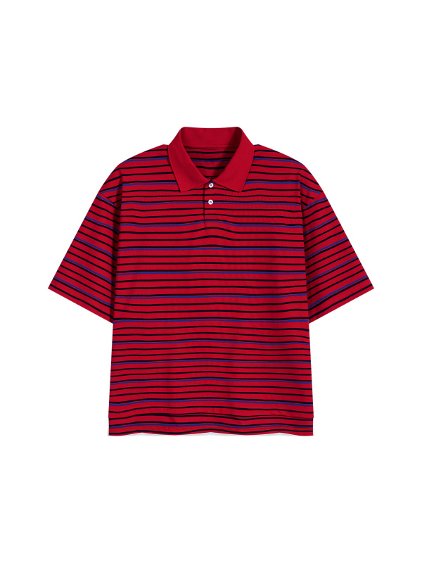 Unisex Striped Boxy Collared Polo Shirt