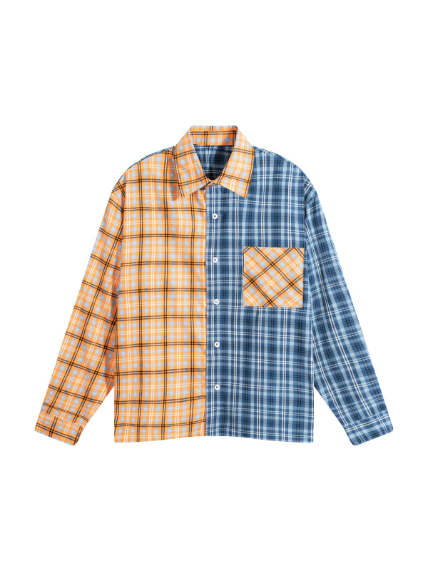 Unisex Oversized Plaid Color Block Shirt