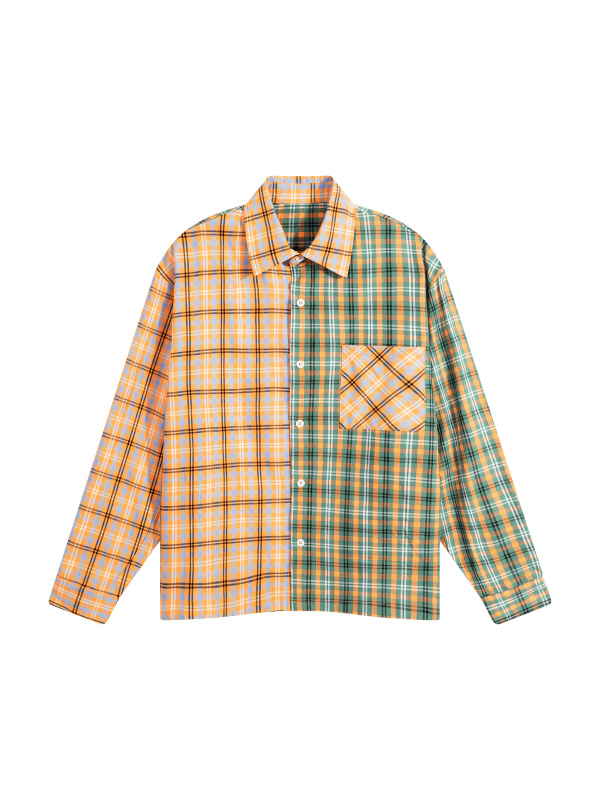 Unisex Oversized Plaid Color Block Shirt
