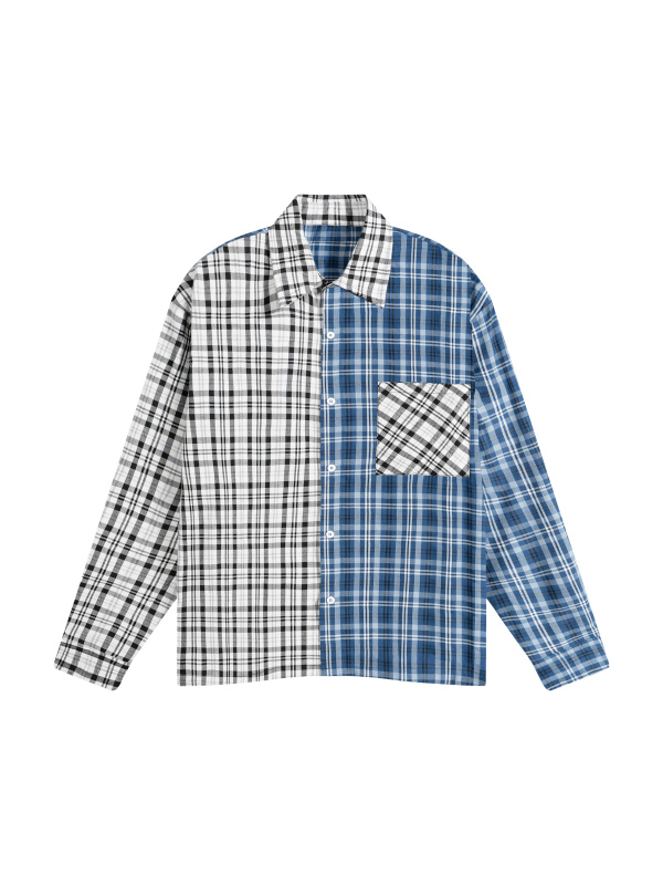 Unisex Oversized Plaid Color Block Shirt