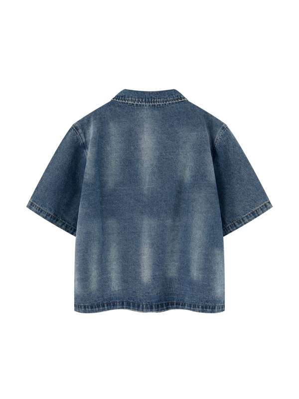 Unisex Vintage Washed Full-Zip Denim Shirt