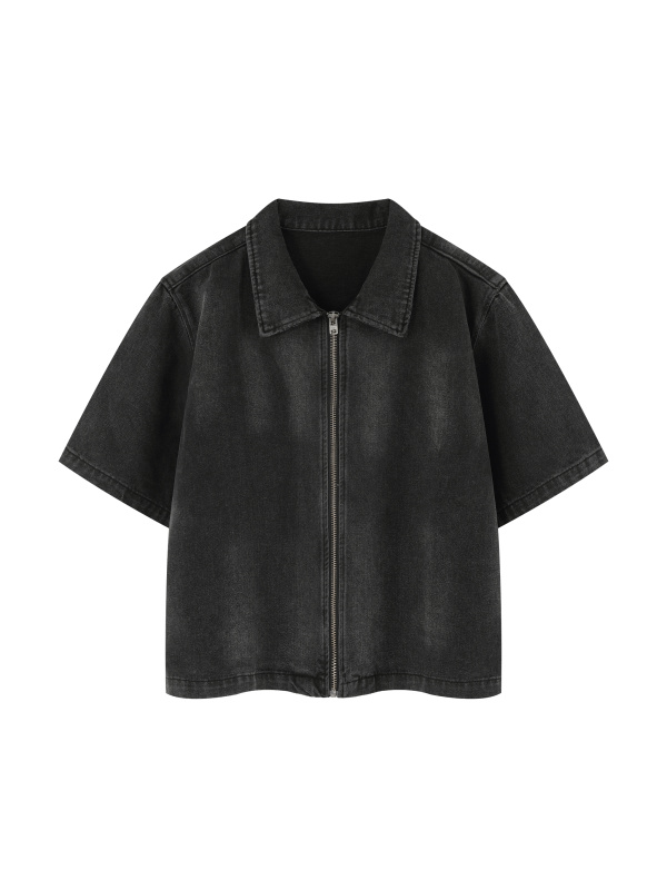 Unisex Vintage Washed Full-Zip Denim Shirt