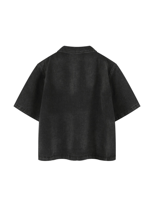 Unisex Vintage Washed Full-Zip Denim Shirt