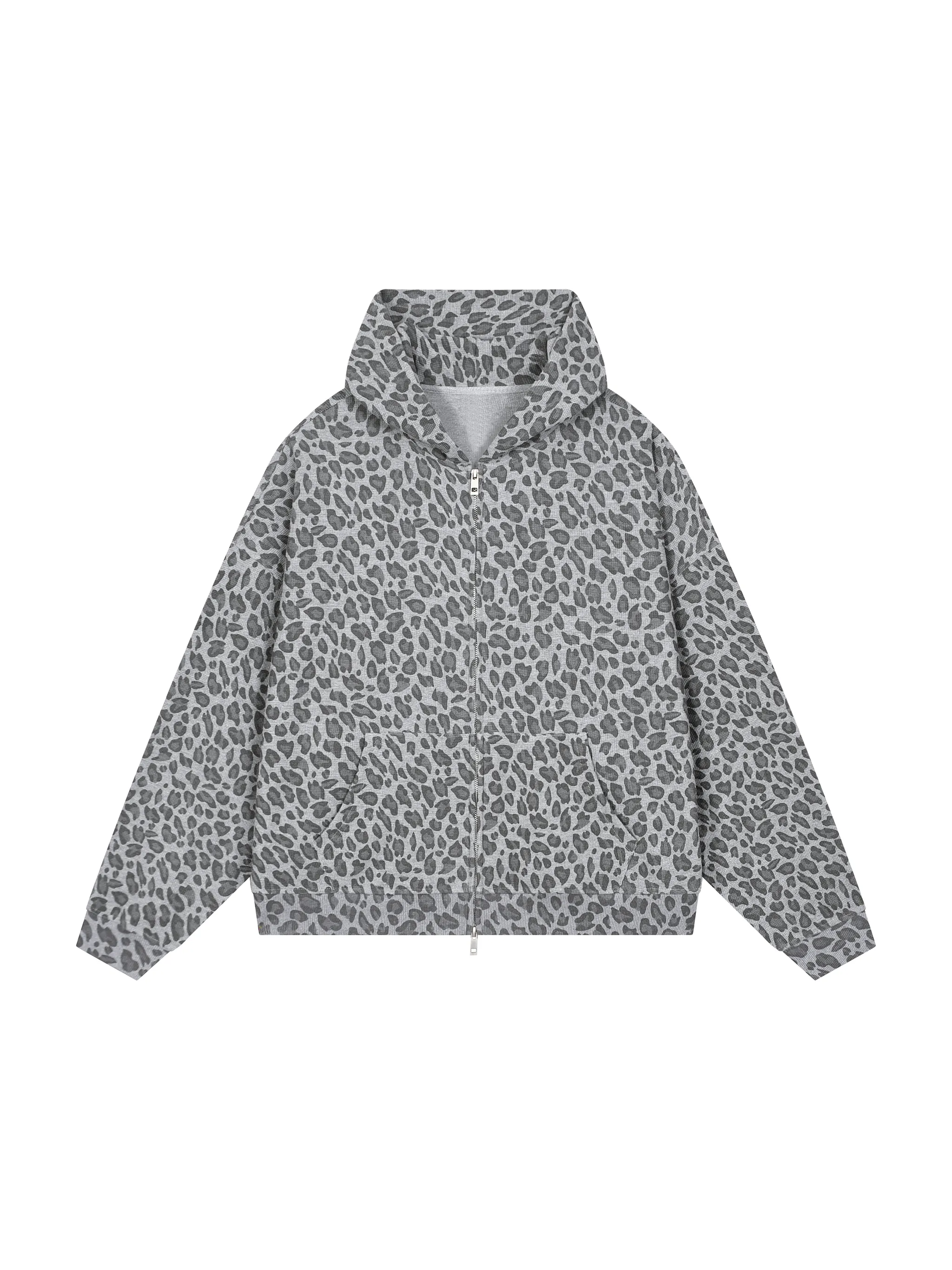 Unisex Leopard Print Waffle Full Zip Hoodie