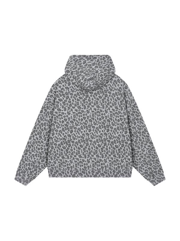 Unisex Leopard Print Waffle Full Zip Hoodie
