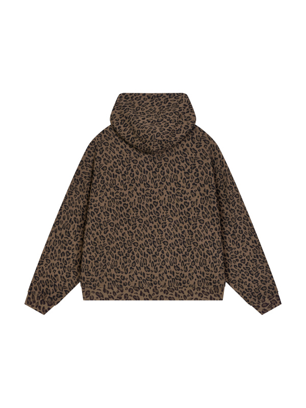 Unisex Leopard Print Waffle Full Zip Hoodie