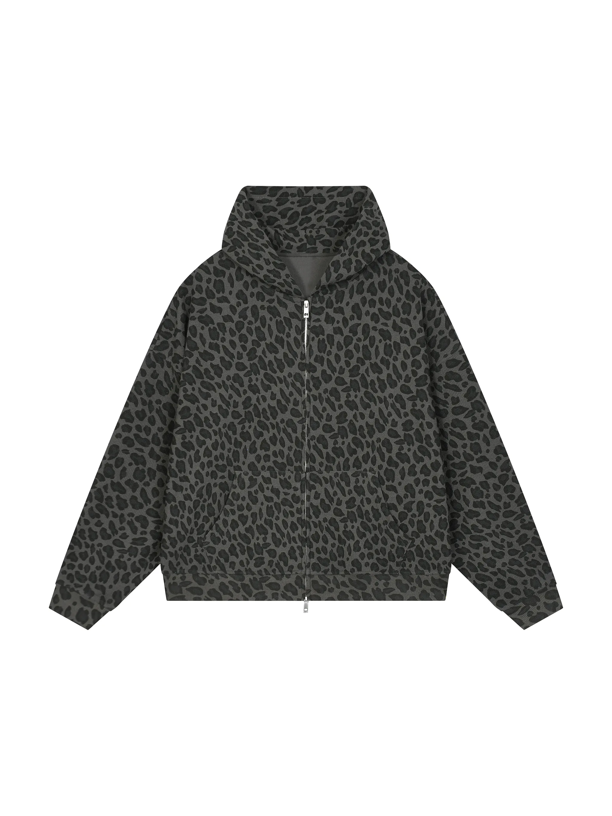 Unisex Leopard Print Waffle Full Zip Hoodie