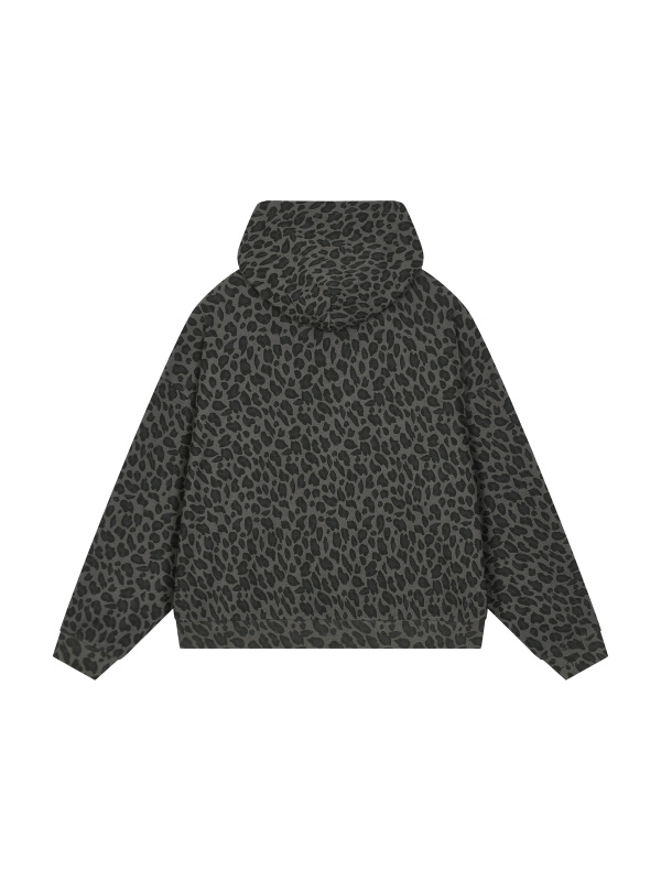 Unisex Leopard Print Waffle Full Zip Hoodie