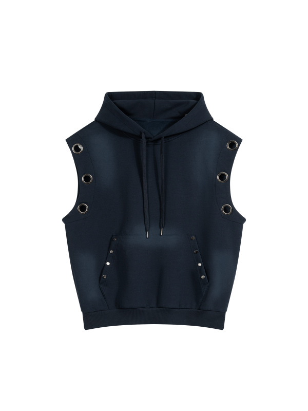 Unisex Vintage Wash Sun Fade Sleeveless Hoodie