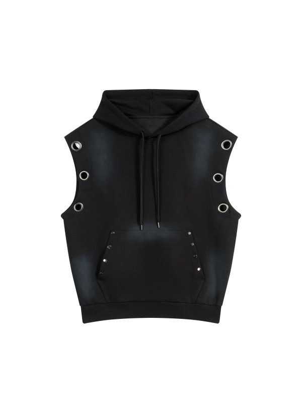 Unisex Vintage Wash Sun Fade Sleeveless Hoodie