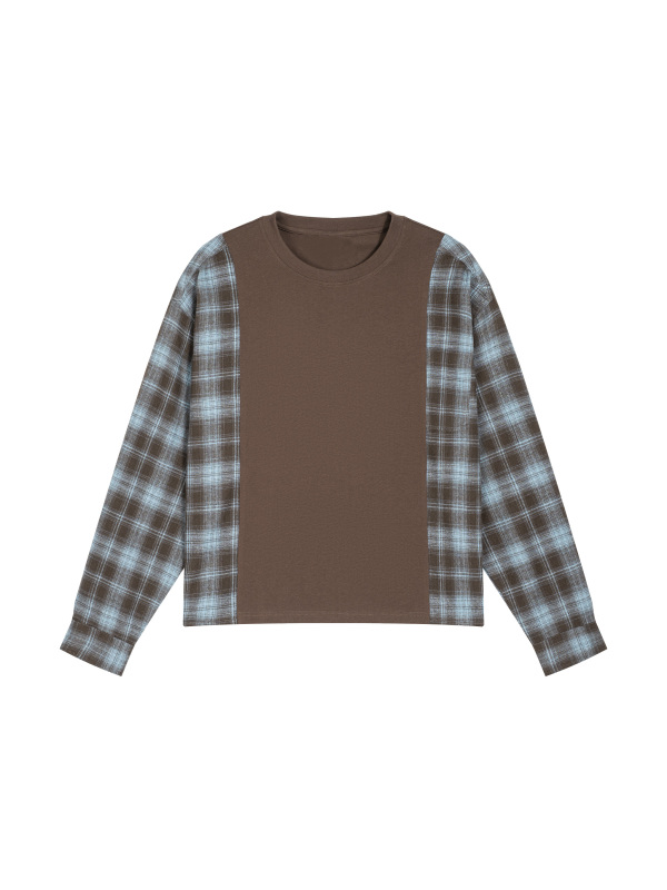 Unisex Plaid Panel Long Sleeve T-Shirt