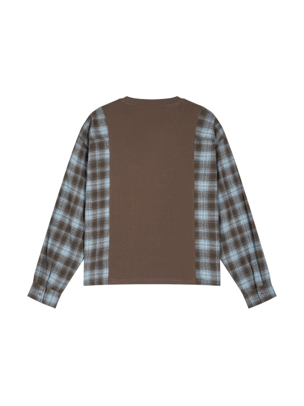 Unisex Plaid Panel Long Sleeve T-Shirt