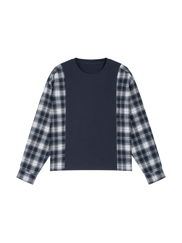 Unisex Plaid Panel Long Sleeve T-Shirt