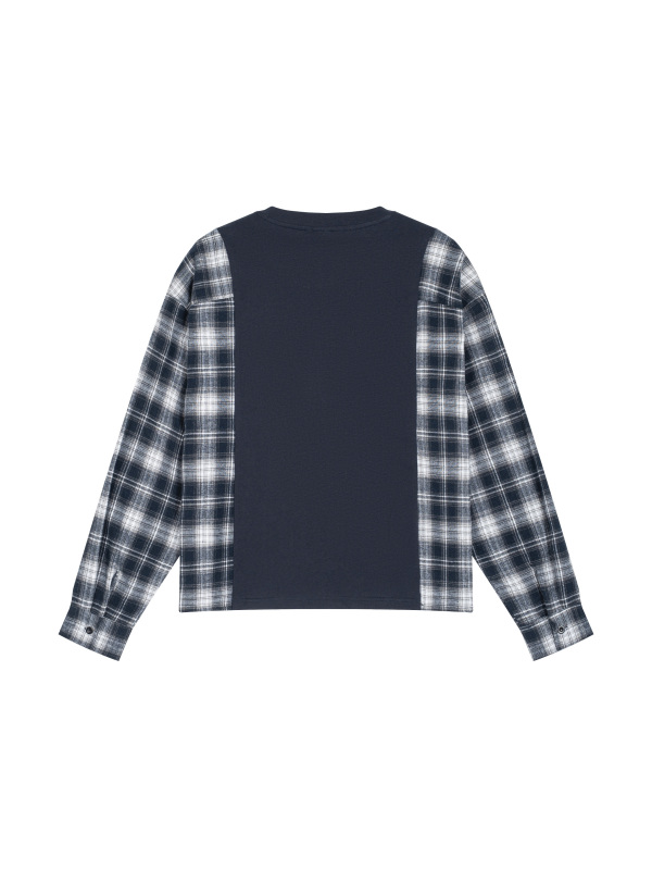 Unisex Plaid Panel Long Sleeve T-Shirt