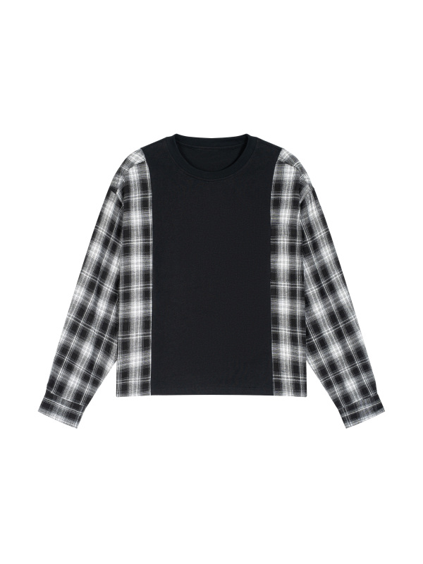 Unisex Plaid Panel Long Sleeve T-Shirt