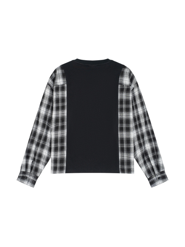 Unisex Plaid Panel Long Sleeve T-Shirt