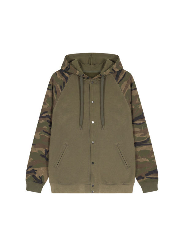 Unisex Camo-Splice Raglan Zip Hoodie