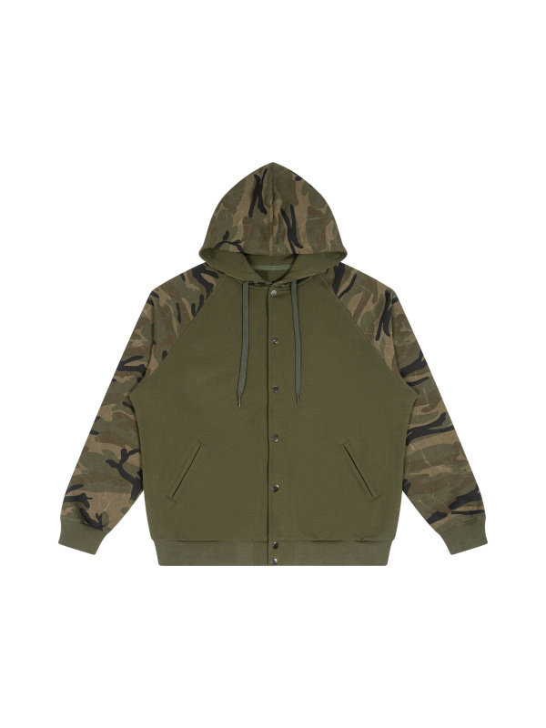 Unisex Camo-Splice Raglan Zip Hoodie