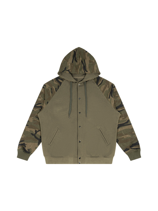 Unisex Camo-Splice Raglan Zip Hoodie